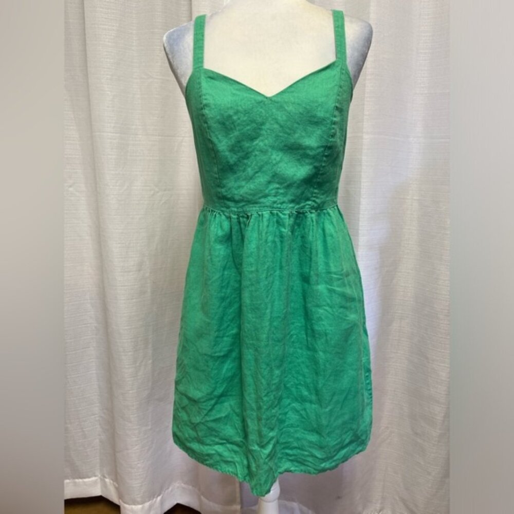 CYNTHIA ROWLEY 100% LINEN MINI DRESS KELLY GREEN | size Small